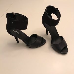 Black Wide Strap Velcro Ankle Stiletto Heels